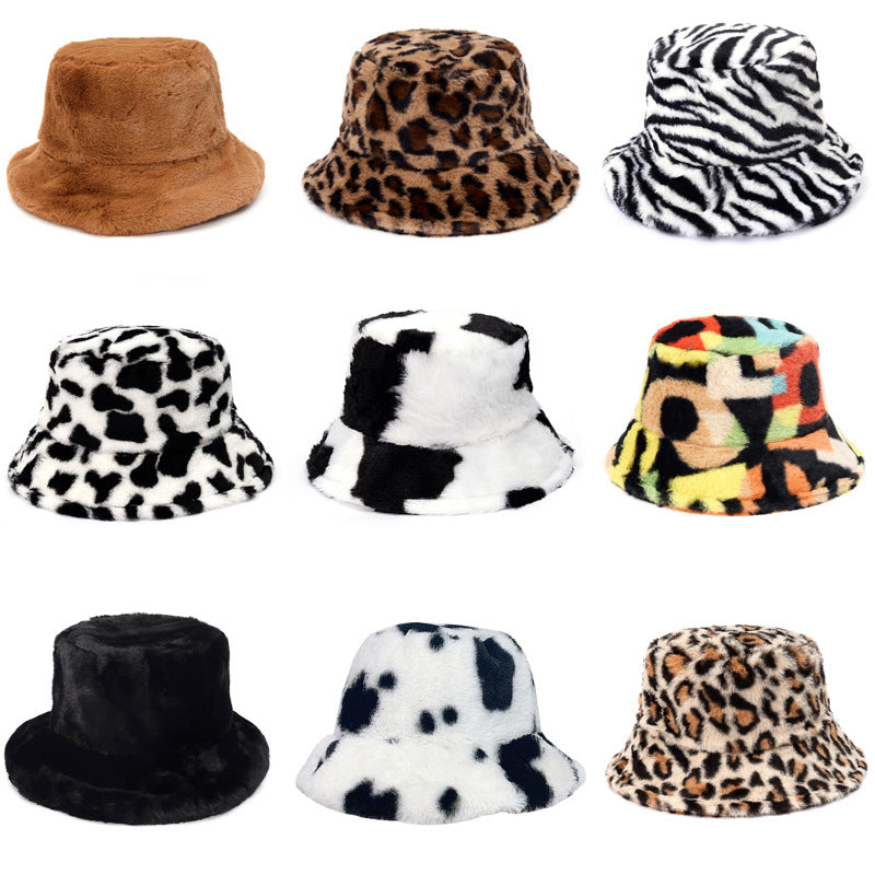 Cow Pattern Female Print Korean Fashion Plush Hat