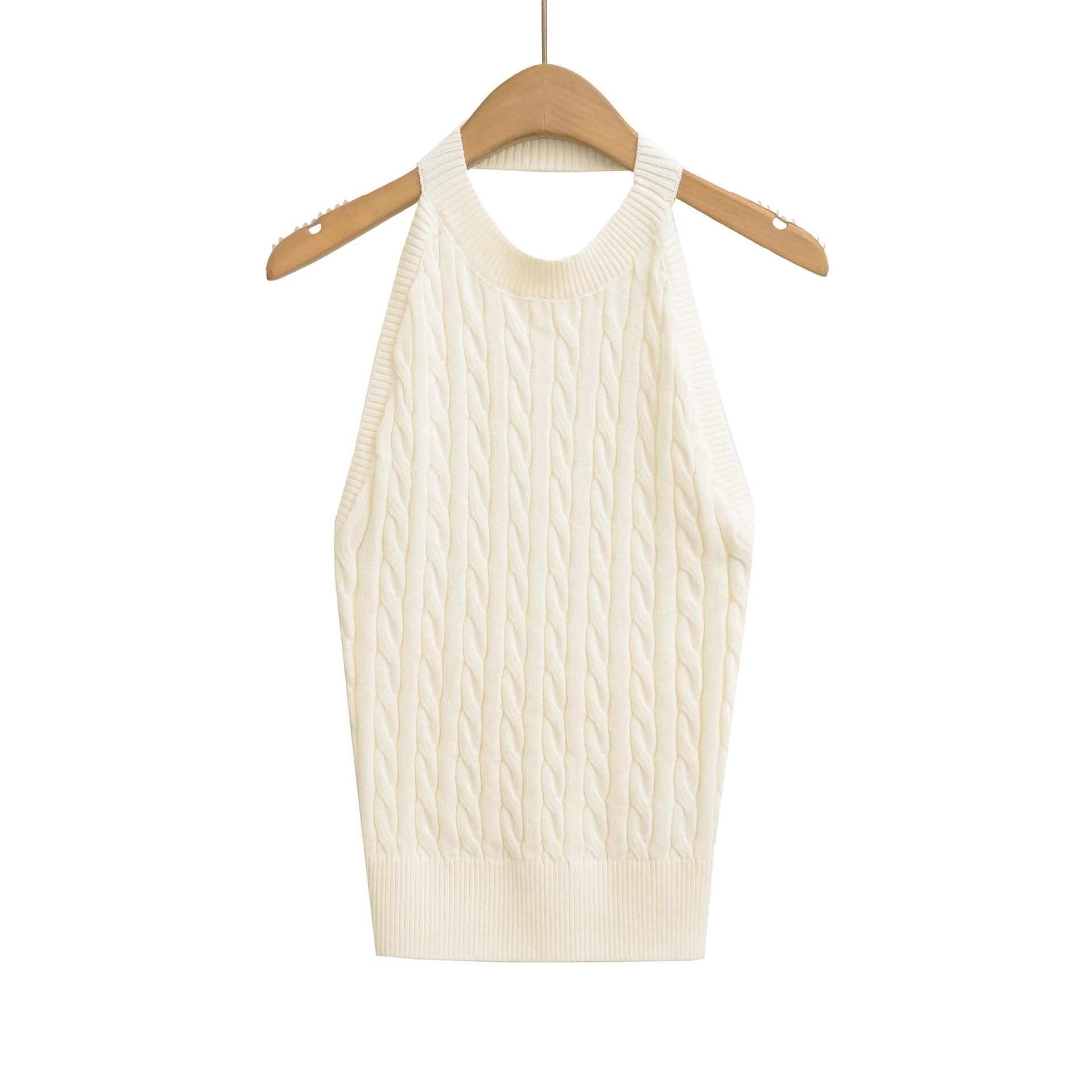 Sexy Backless Cable Knit Fitted Halter Top