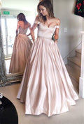 Pink off the shoulder long beading evening party dress wedding party gown