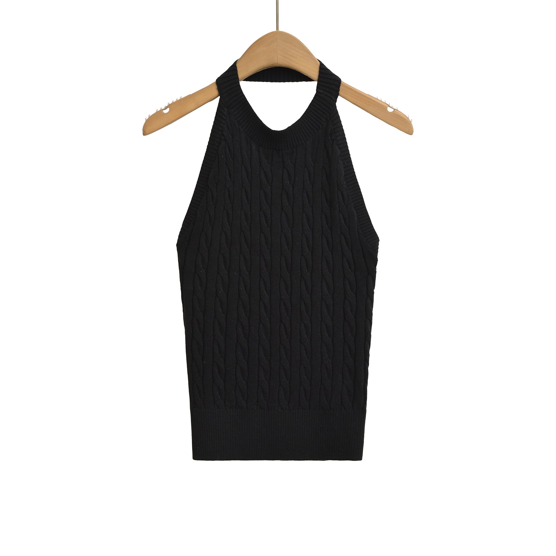 Sexy Backless Cable Knit Fitted Halter Top
