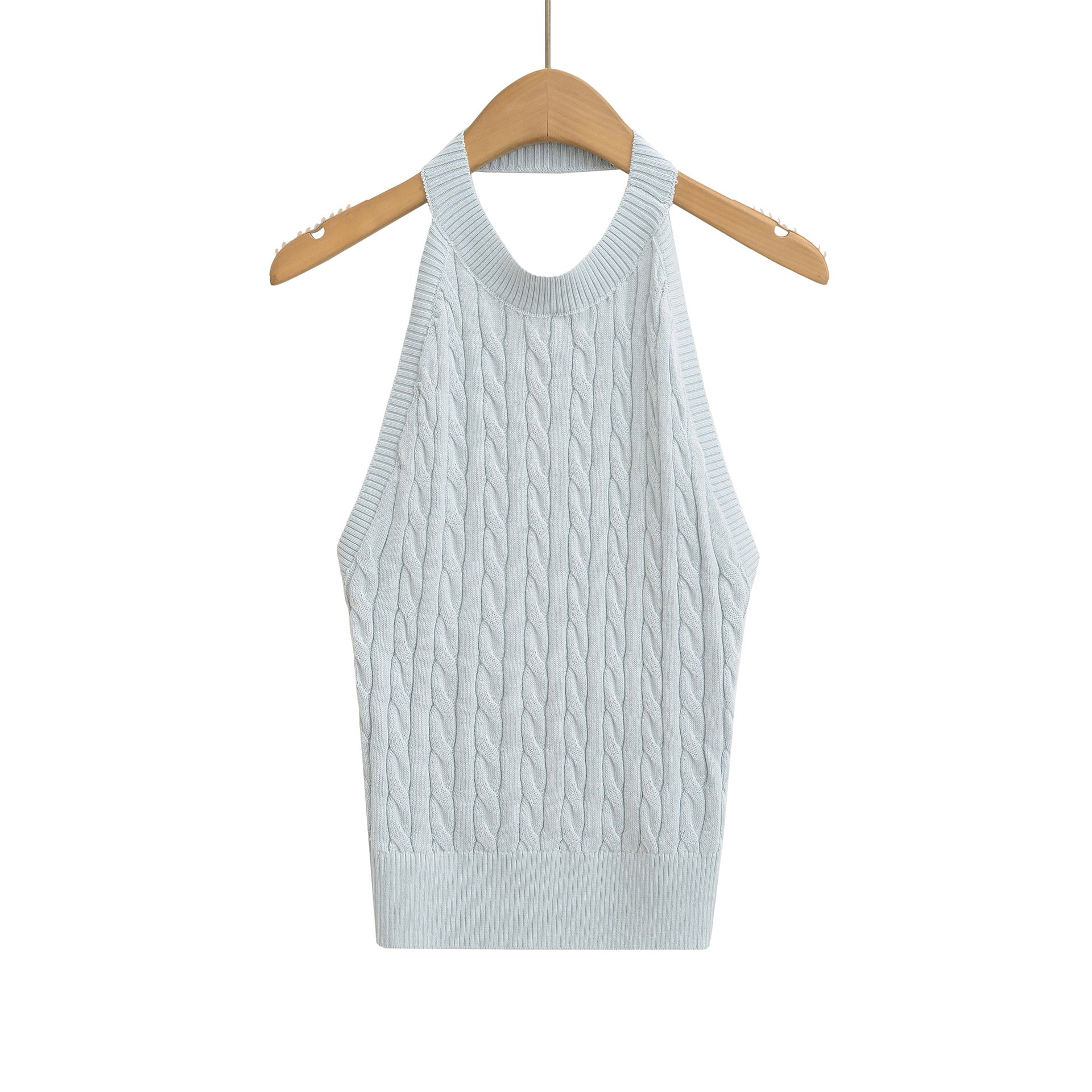 Sexy Backless Cable Knit Fitted Halter Top