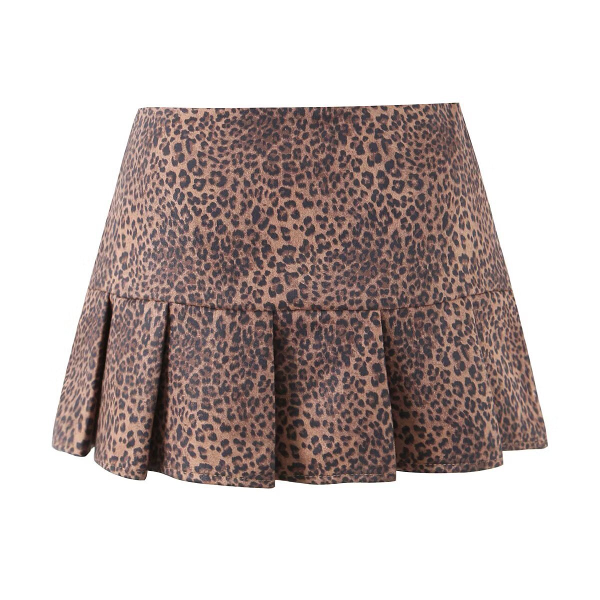 Chic Vintage Leopard Print Pleated Skirt with Built-in Safety Pant Women's Fashion Dress