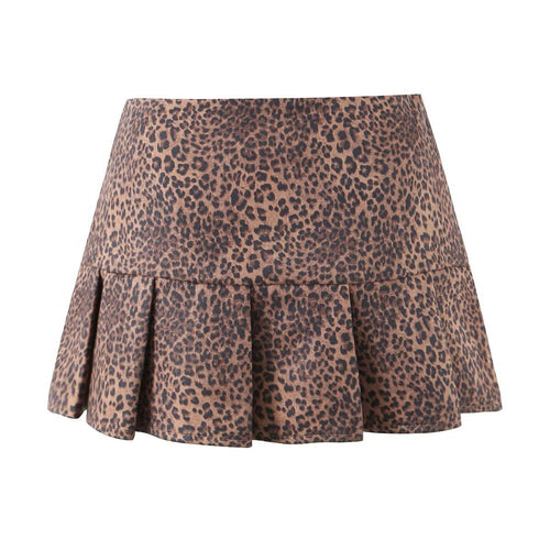 Chic Vintage Leopard Print Pleated Skirt with Built-in Safety Pant Women's Fashion Dress