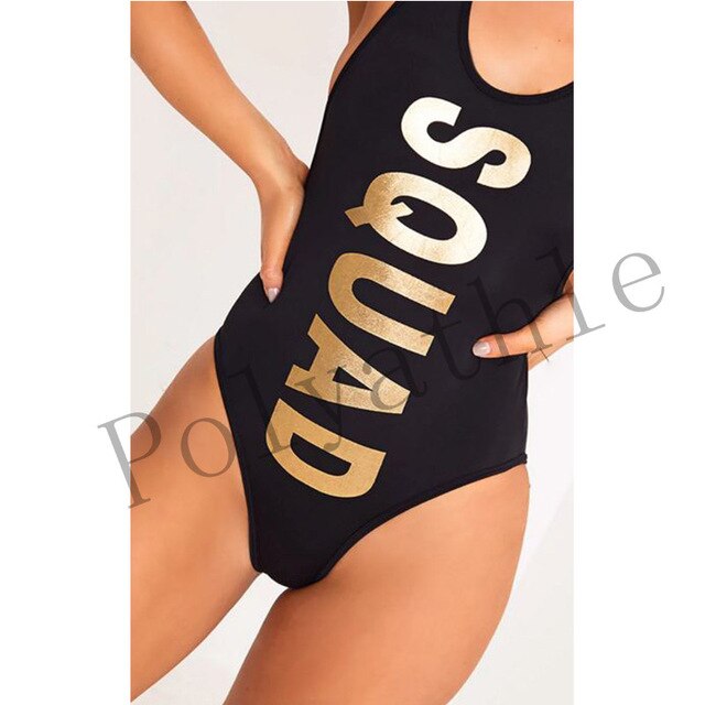 BRIDE Letter Print One Piece Swimsuit SQUAD Swimwear Women White Black Beachwear Sexy Bodysuit Summer Bathing Suits