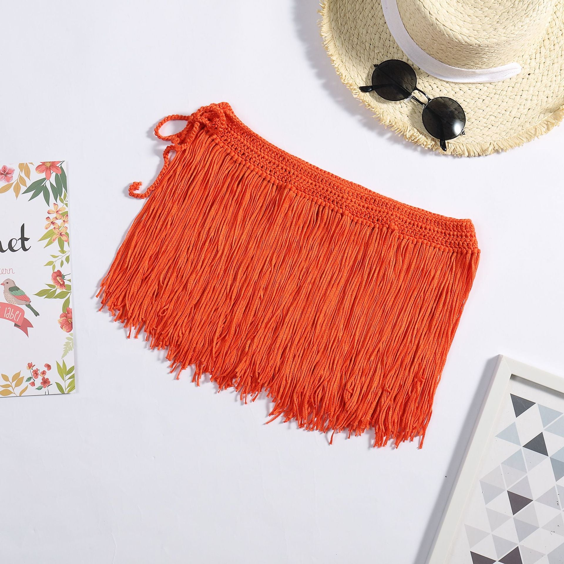 Beach Skirt Knitted Hand Hook Long Tassel Skirt Dance Skirt Bikini Skirt