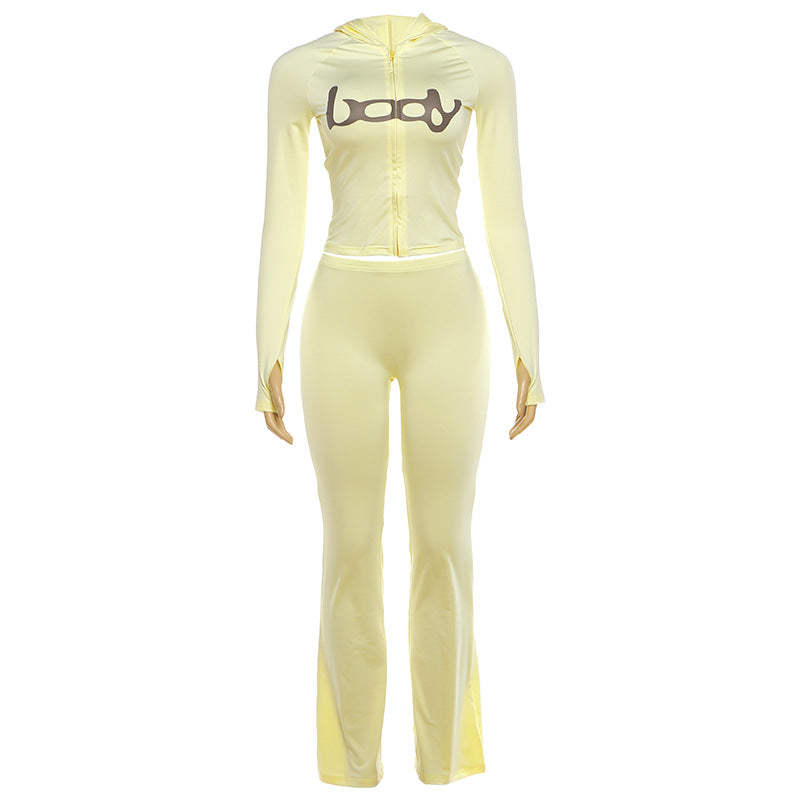 Fashionable Hooded Camouflage Printed Long Sleeve Sporty Fitted Pants Two-Piece Set for Women
