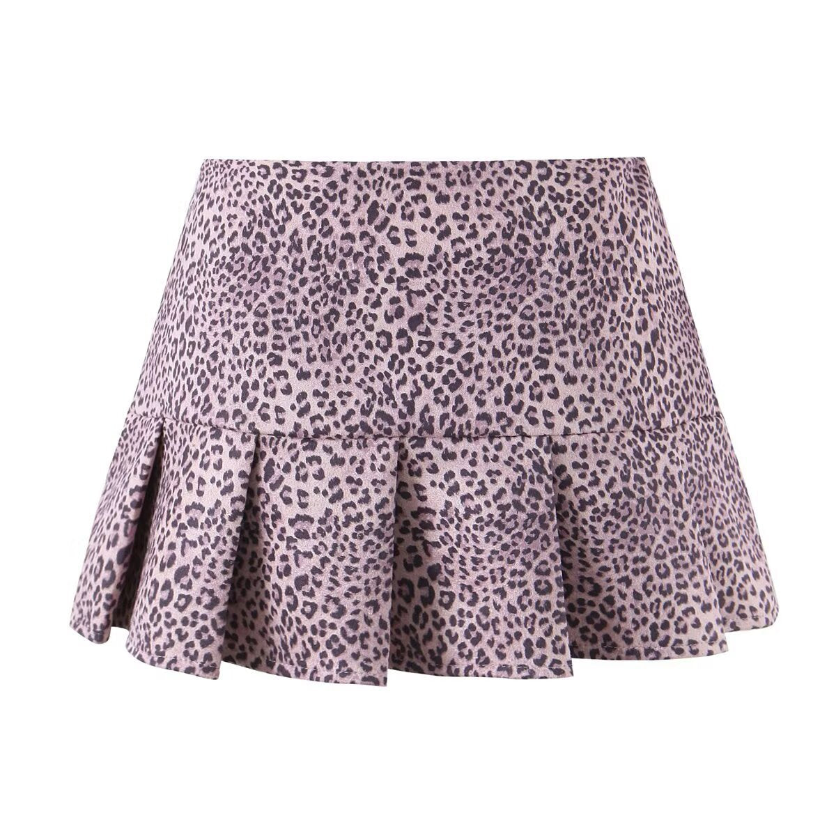 Chic Vintage Leopard Print Pleated Skirt with Built-in Safety Pant Women's Fashion Dress