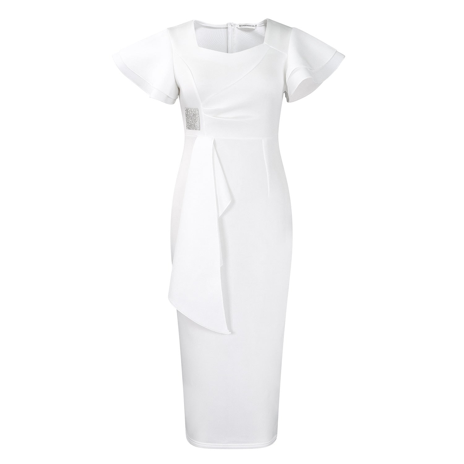 Fashionable Elegant Ruffled Solid Color Sheath