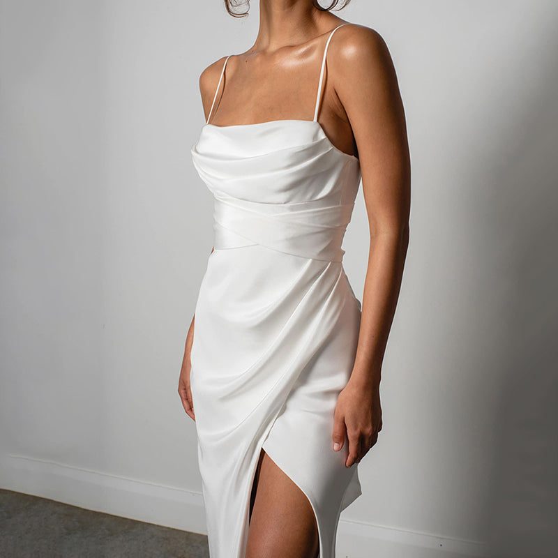 Sultry Satin French Sling Light Wedding Dress