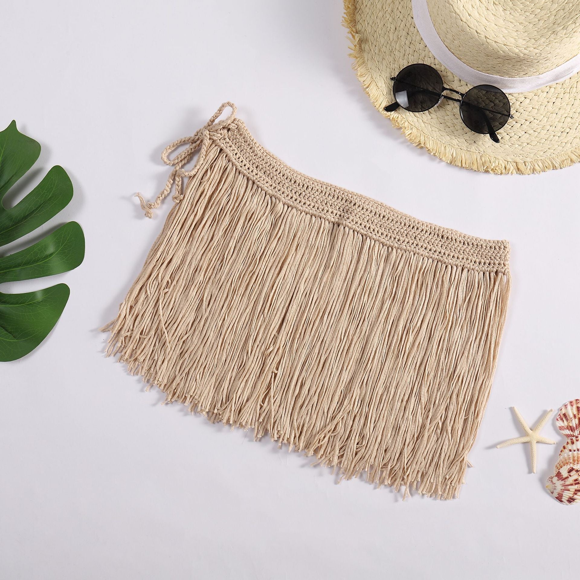 Beach Skirt Knitted Hand Hook Long Tassel Skirt Dance Skirt Bikini Skirt