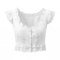 New Women's Hollow Out Embroidery Lace Short Top with Waistline Hollow Out Embroidery Mini Skirt