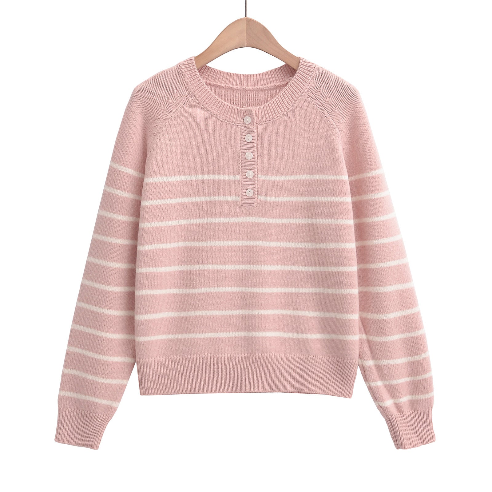Striped round neck long sleeved loose plush sweater