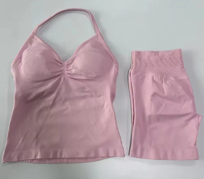 Fashionable Seamless Womens Fitness Shorts Set