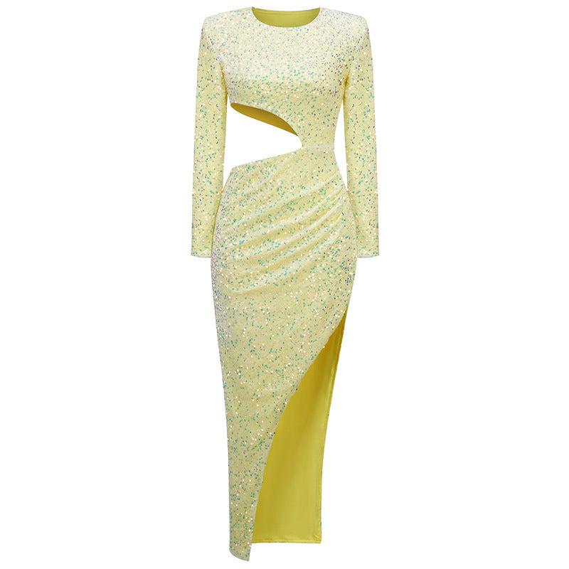 Women's Fashionable Sequins Long Sleeve Slim Dress