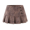 Chic Vintage Leopard Print Pleated Skirt with Built-in Safety Pant Women's Fashion Dress