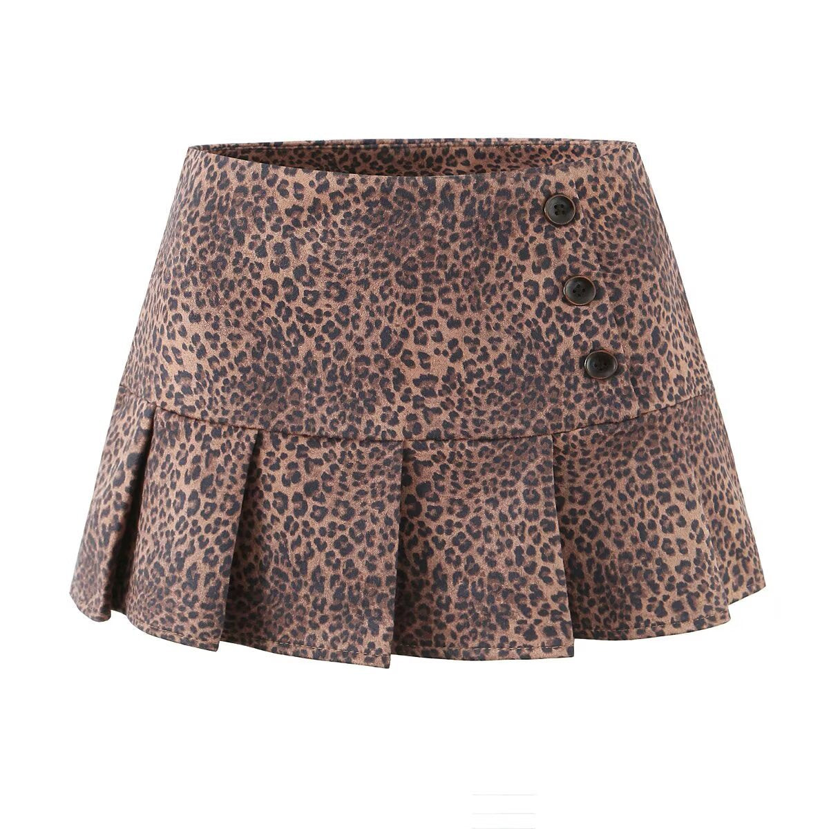 Chic Vintage Leopard Print Pleated Skirt with Built-in Safety Pant Women's Fashion Dress
