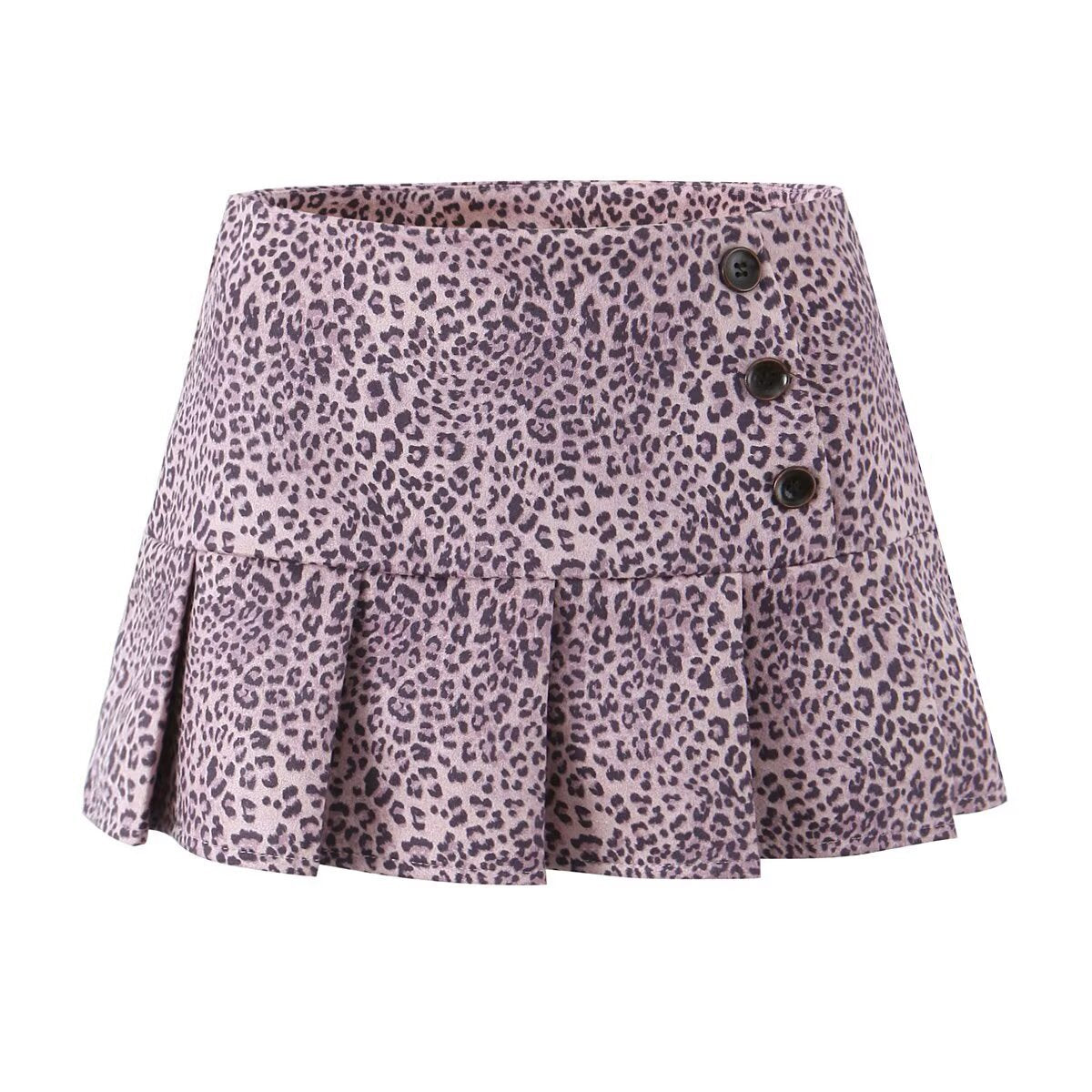 Chic Vintage Leopard Print Pleated Skirt with Built-in Safety Pant Women's Fashion Dress