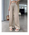 Women's Pants Summer Floral High Waist Leisure  Silk Satin Wide Leg straight pants