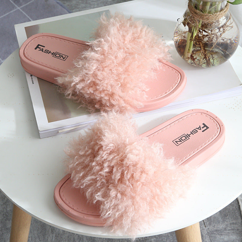 New Style Slippers female hair slippers fashion outside wear Maomao shoes ladies hair cool slippers wholesale