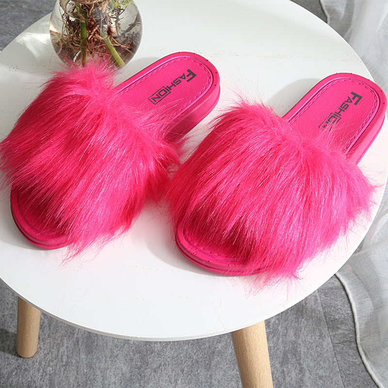 New Style Slippers female hair slippers fashion outside wear Maomao shoes ladies hair cool slippers wholesale