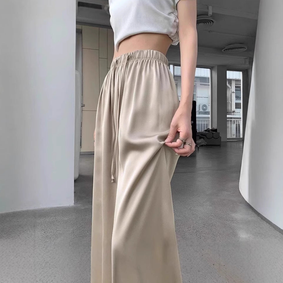 Women's Pants Summer Floral High Waist Leisure  Silk Satin Wide Leg straight pants