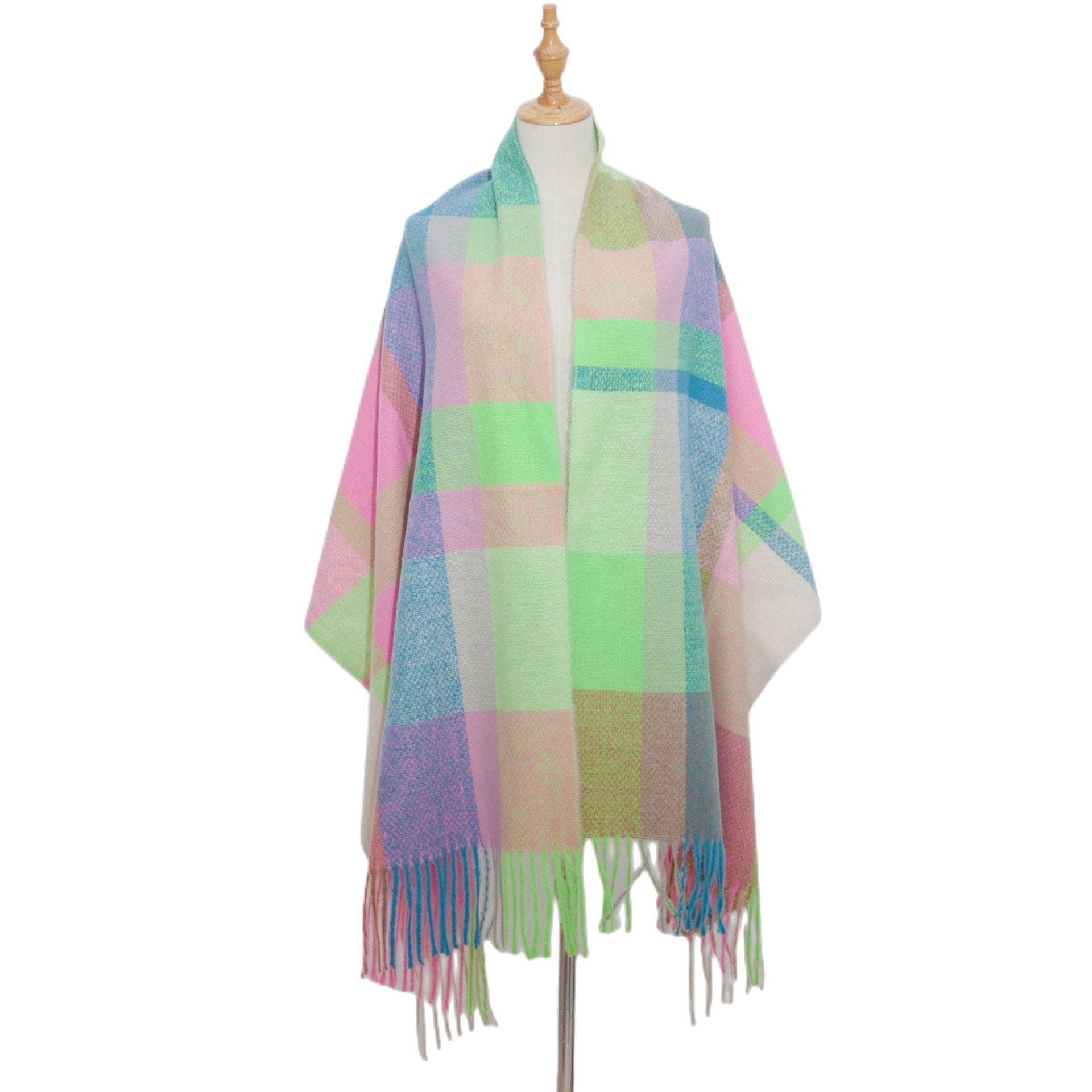 Plaid Scarf Thickened Fringe Bib Rainbow Scarf Shawl
