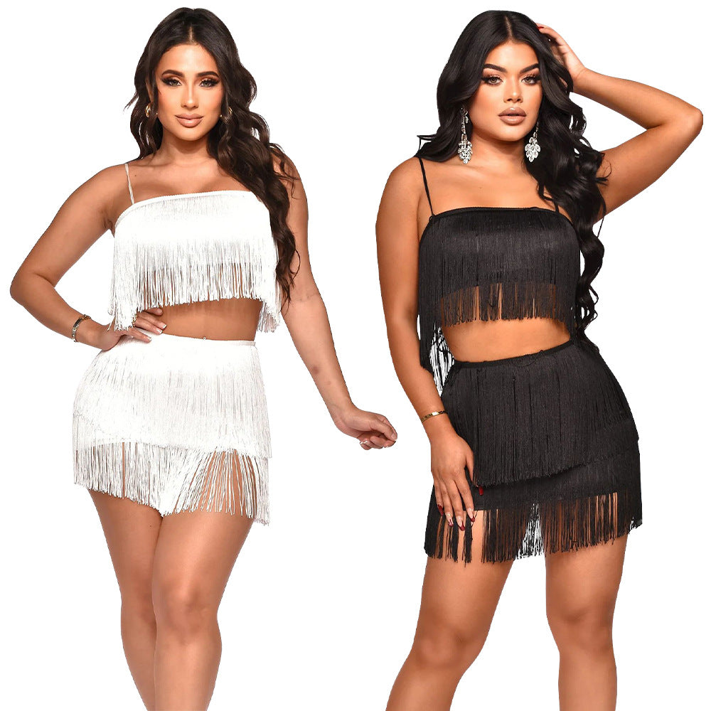 Strap wrap hip fringe set