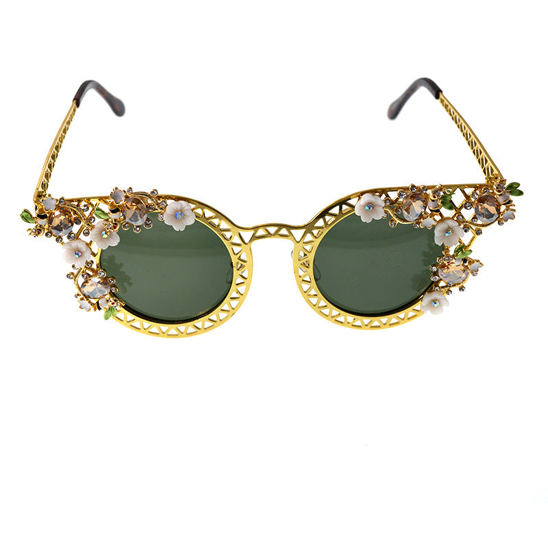 European and American exaggerated folding sunglasses for women, Baroque star street sunglasses, sunglasses for women
