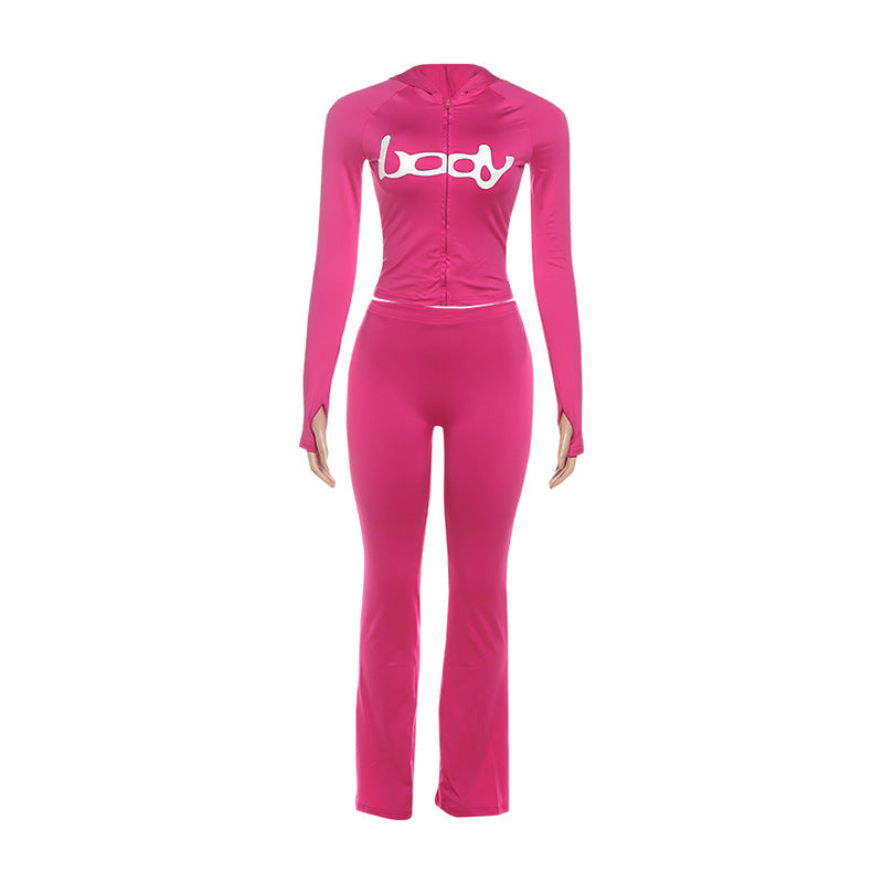 Fashionable Hooded Camouflage Printed Long Sleeve Sporty Fitted Pants Two-Piece Set for Women