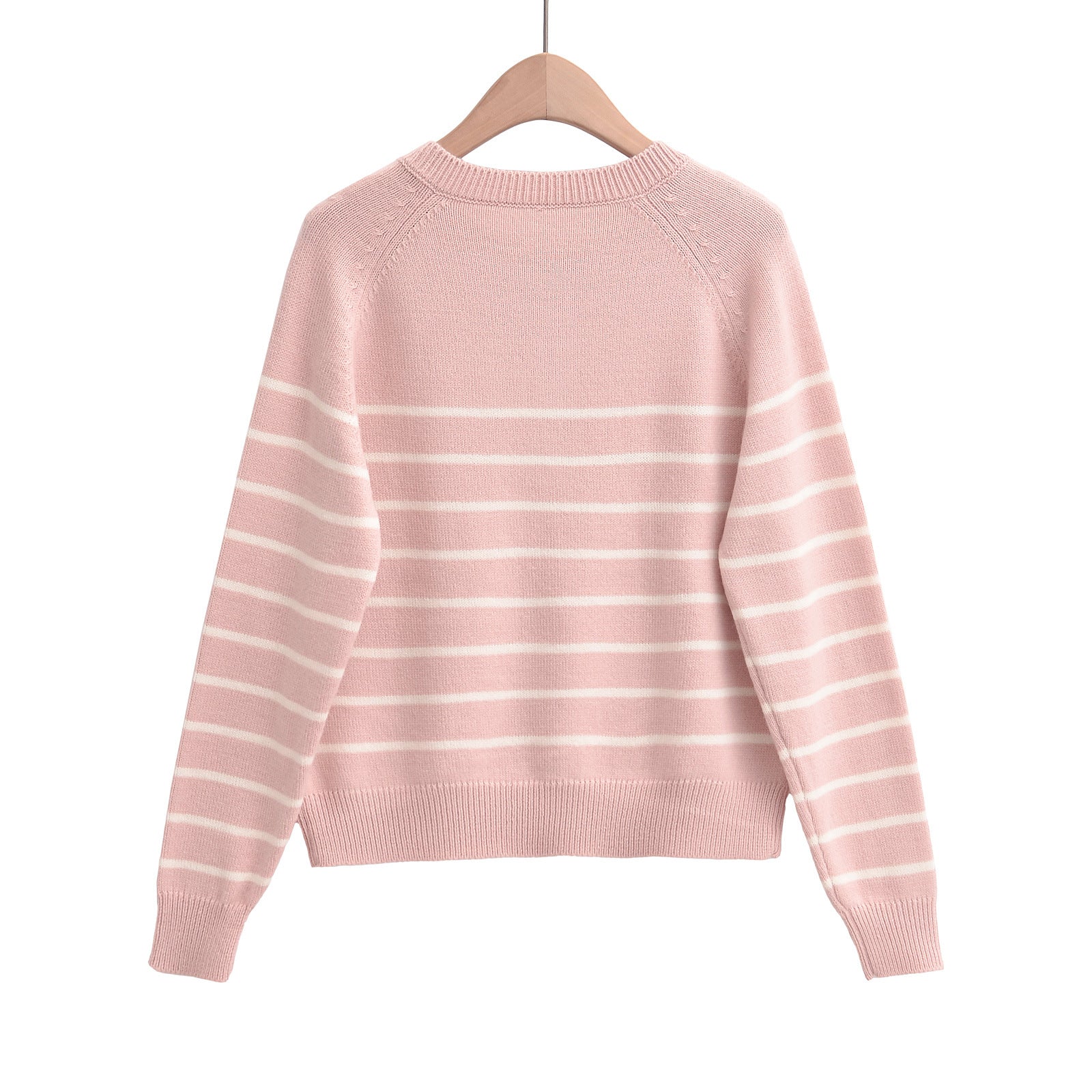Striped round neck long sleeved loose plush sweater
