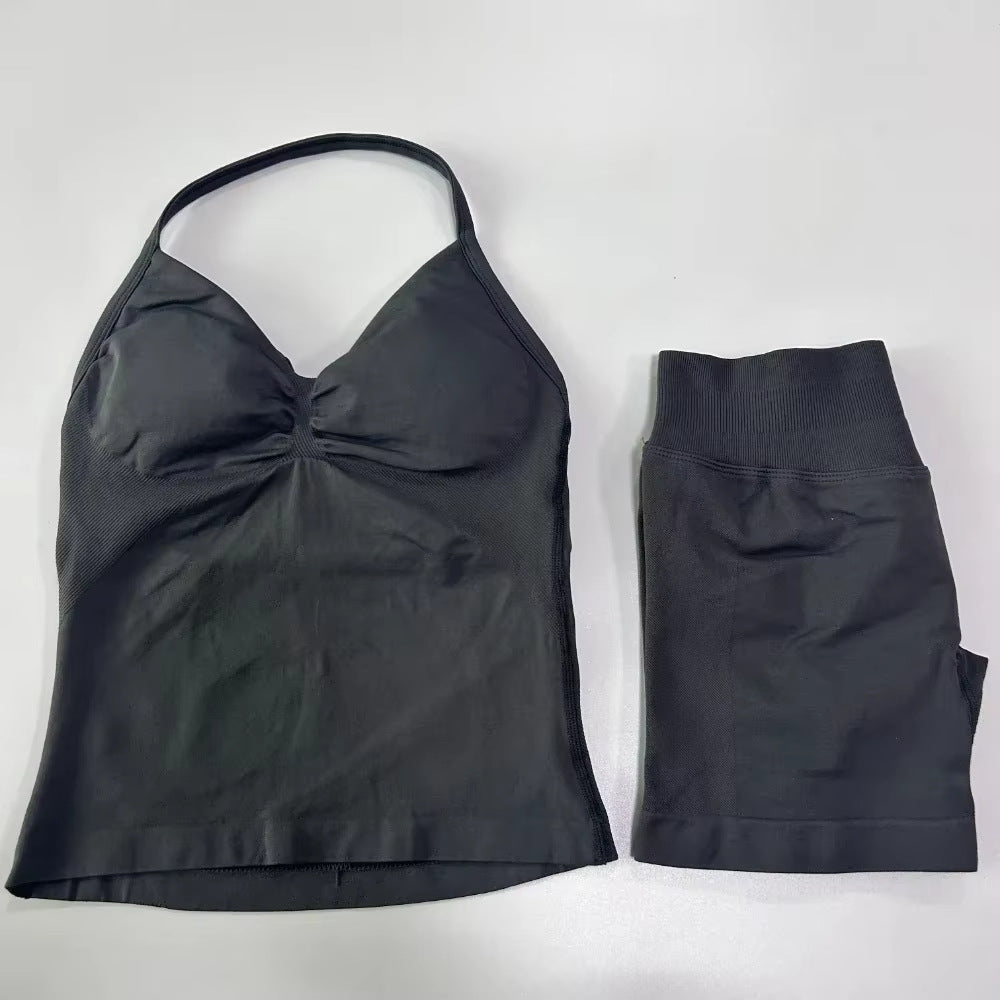 Fashionable Seamless Womens Fitness Shorts Set