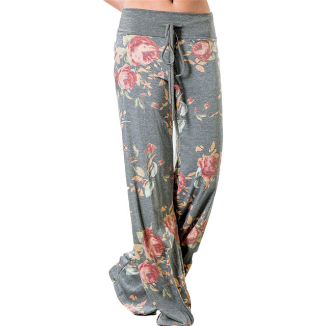 Summer Women Pants Floral Drawstring Leisure Trousers Full Length Pocket Casual Loose Wide Leg Long Pant Summer Soft Casual