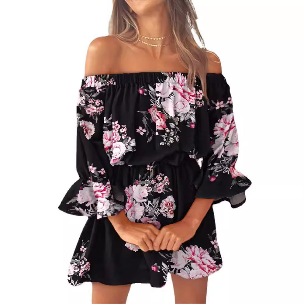 Sexy Fashion One-Shoulder Printed Dress for Women