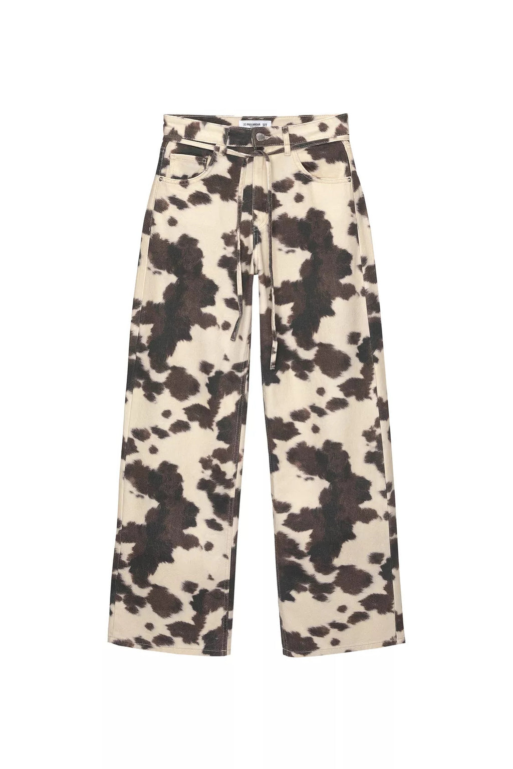 Style Vintage Straight Leg Jeans with Cow Print Washed Tie-Dye Denim Trousers Loose Long Pants Trendy