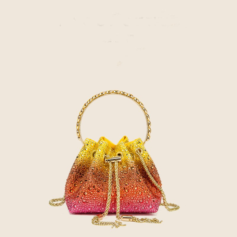 Water bucket bag, colorful drawstring, hot diamond bag, one shoulder crossbody handbag
