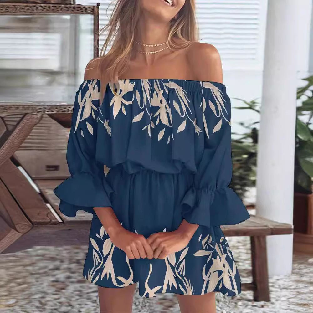 Sexy Fashion One-Shoulder Printed Dress for Women