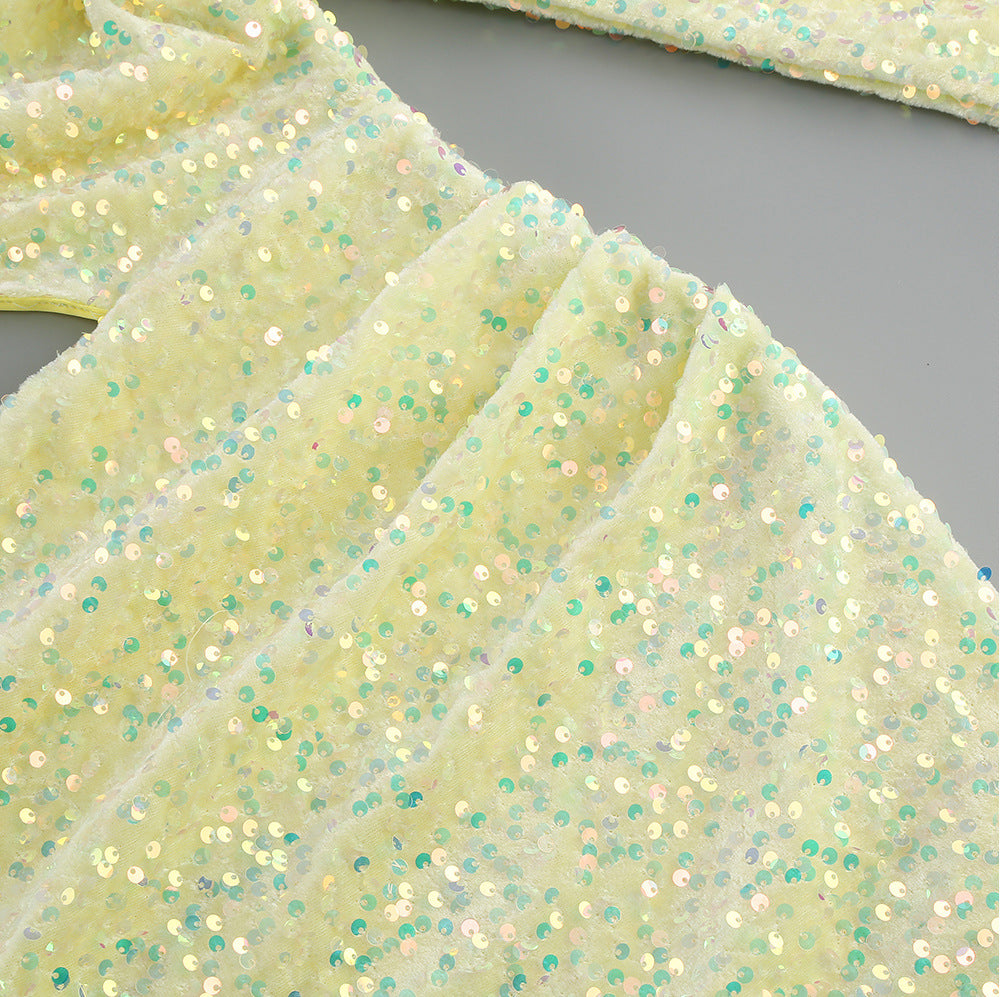 Women's Fashionable Sequins Long Sleeve Slim Dress