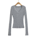 V-neck long sleeved elastic slim fit top