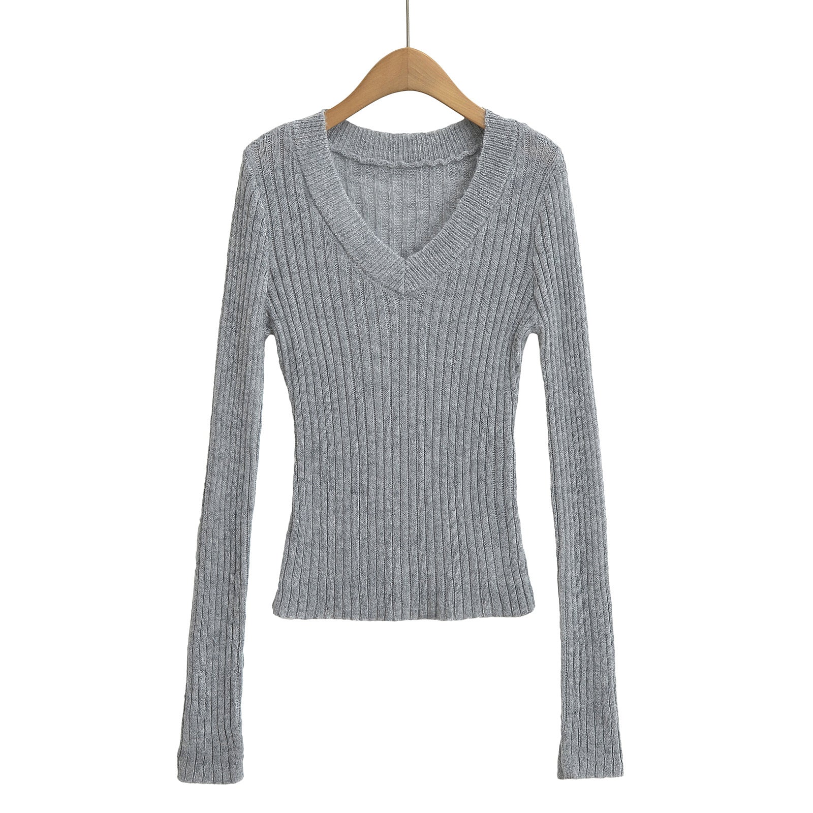 V-neck long sleeved elastic slim fit top