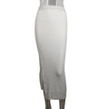 Sexy High-Waisted Knitted Slit Midi Skirt White Bodycon Spicy Girl Pencil Skirt
