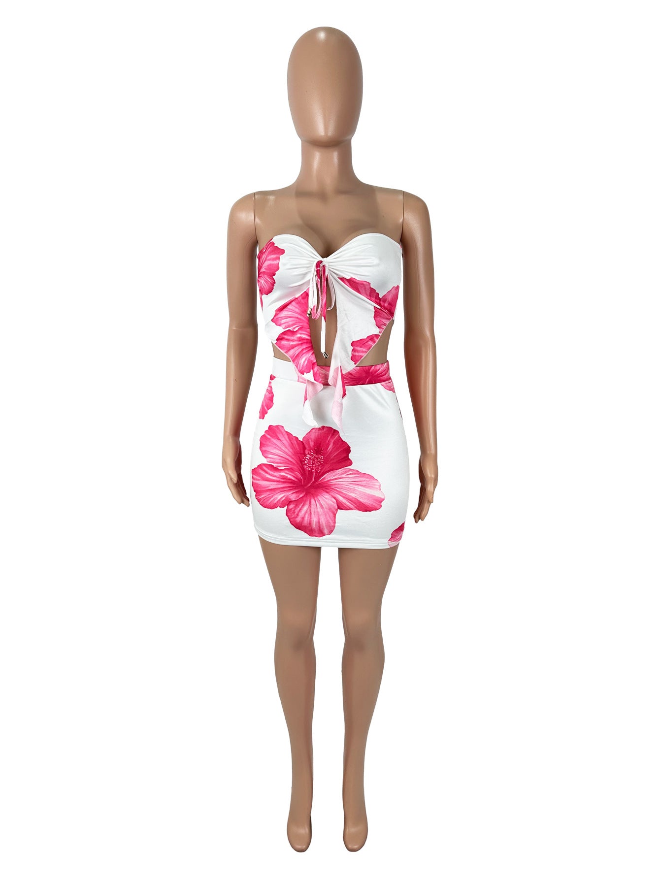 Floral Print Off-Shoulder Ruffle Top with Mini Skirt Set