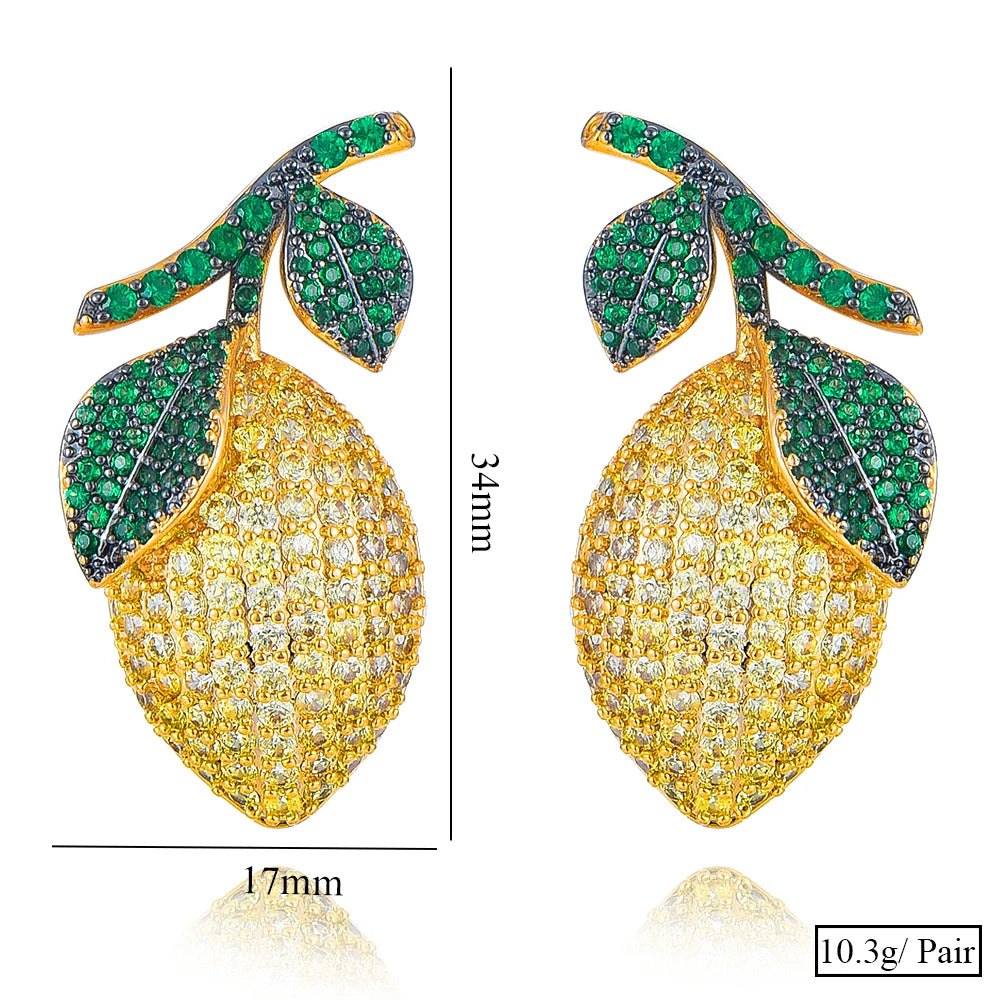 Luxury Cute yellow lemon Shiny Earrings for Women Fine Jewelry Full  Bridal Wedding Earrings Jewelry