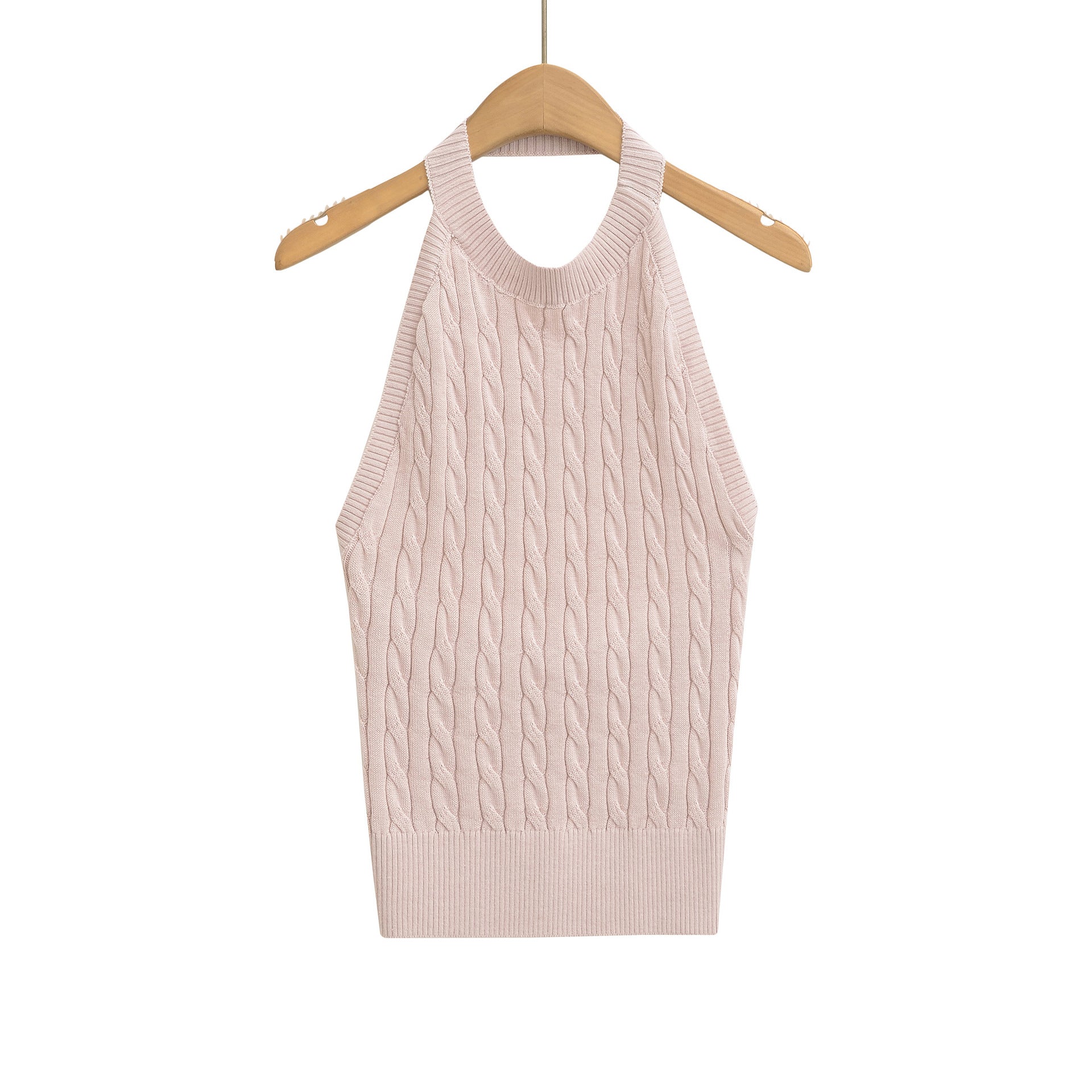Sexy Backless Cable Knit Fitted Halter Top