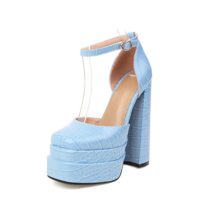 Rhinestone Ankle Strap Platforms Pumps For Women Casual Spring Summer Chunky Shoes Ladies