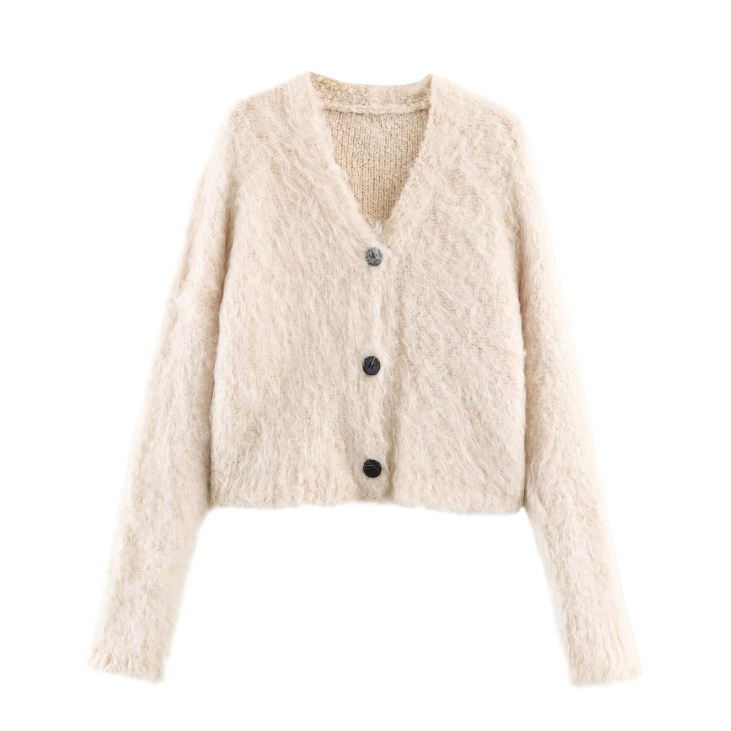 Gentle mink fur V-neck sweater