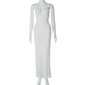Fashionable and sexy backless strapless hollow knitted dress