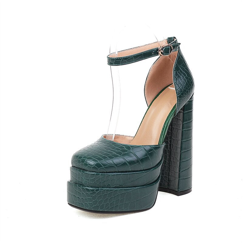 Rhinestone Ankle Strap Platforms Pumps For Women Casual Spring Summer Chunky Shoes Ladies