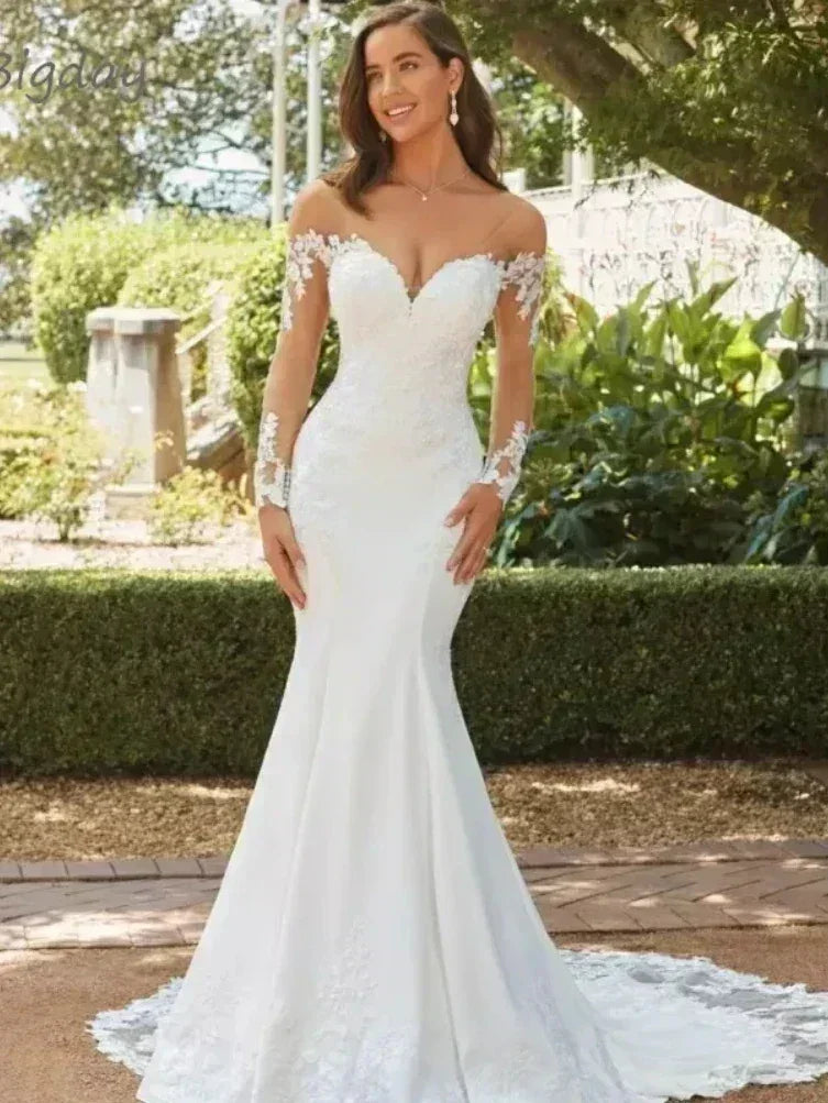 Luxury Lace Appliques Wedding Dresses Sexy Backless Sweetheart Ball Gowns Mermaid Sweep Train Formal Bridal Party