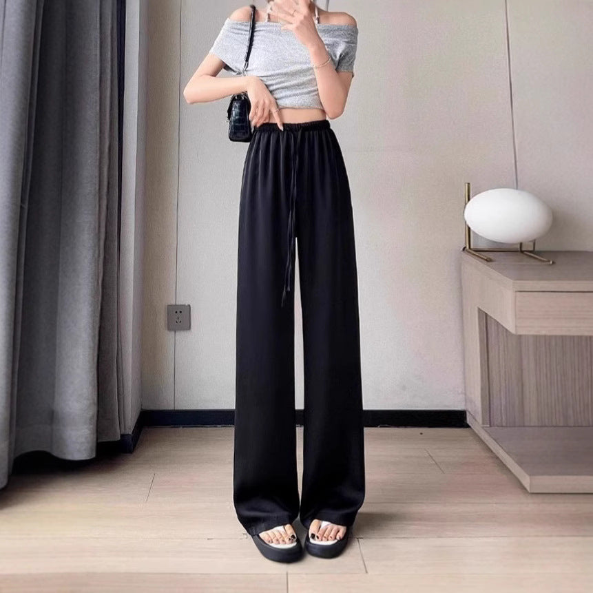 Women's Pants Summer Floral High Waist Leisure  Silk Satin Wide Leg straight pants