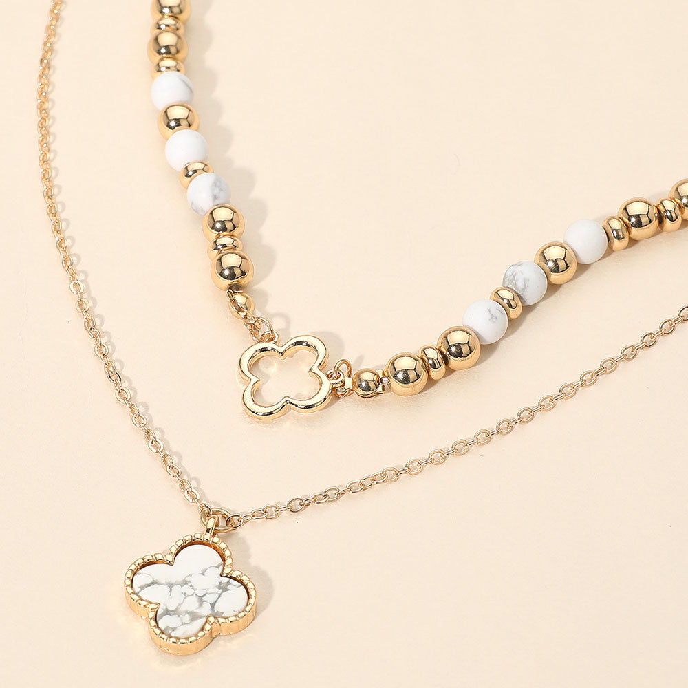 Layered Quatrefoil Pendant Accent Necklace